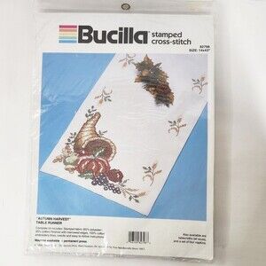 BUCILLA Stamped Cross Stitch Kit AUTUMN HARVEST Tablerunner - 14" x 44" NEW